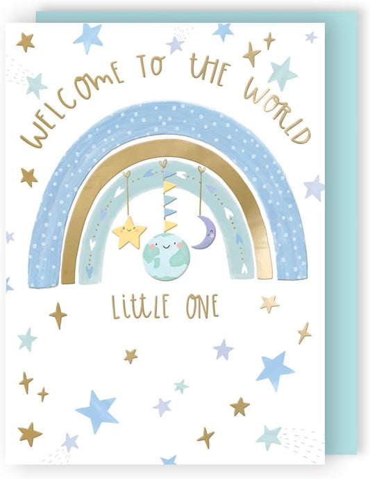 Welcome To The World Boy Magic Rainbow Dreams! New Baby Congratulations Card