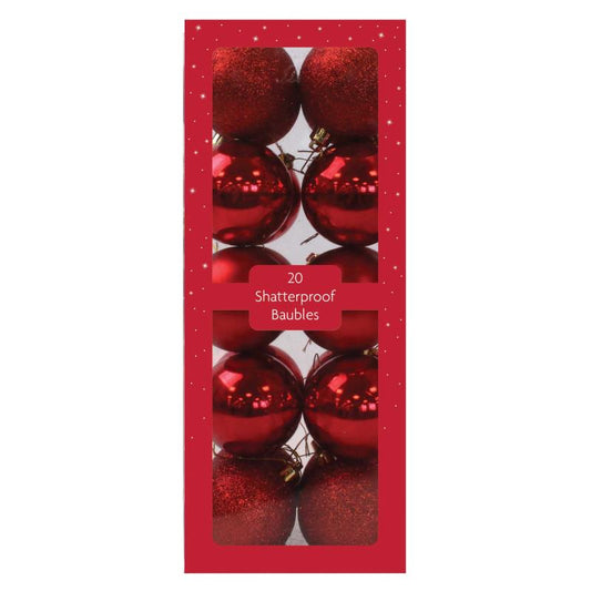 Pack of 20 Christmas Red Shatterproof Baubles