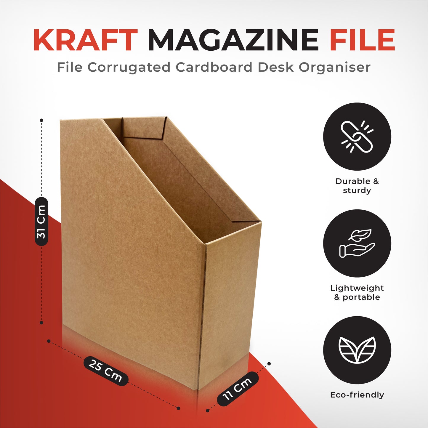 Pack of 6 Kraft Magazine Files Corrugated Cardboard Desk Organiser