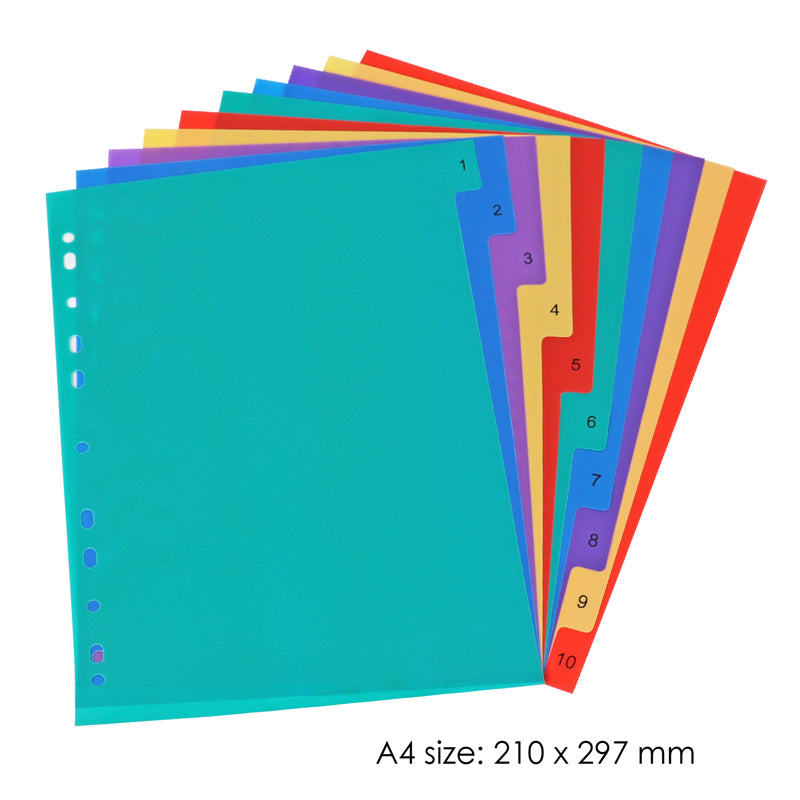 10 Part A4 PP Coloured Index Filing Dividers