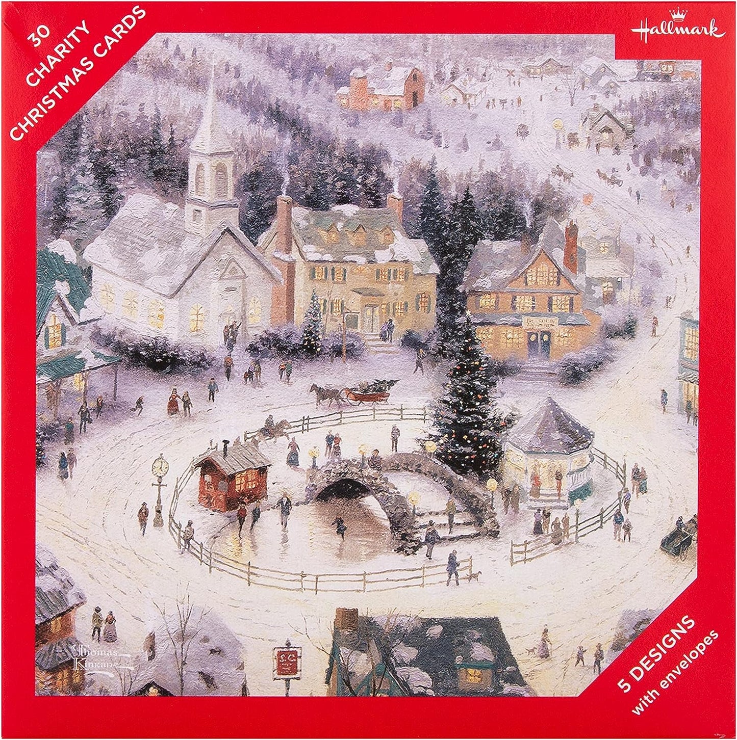 Pack of 30 in 5 Thomas Kinkade Designs Charity Christmas Cards 