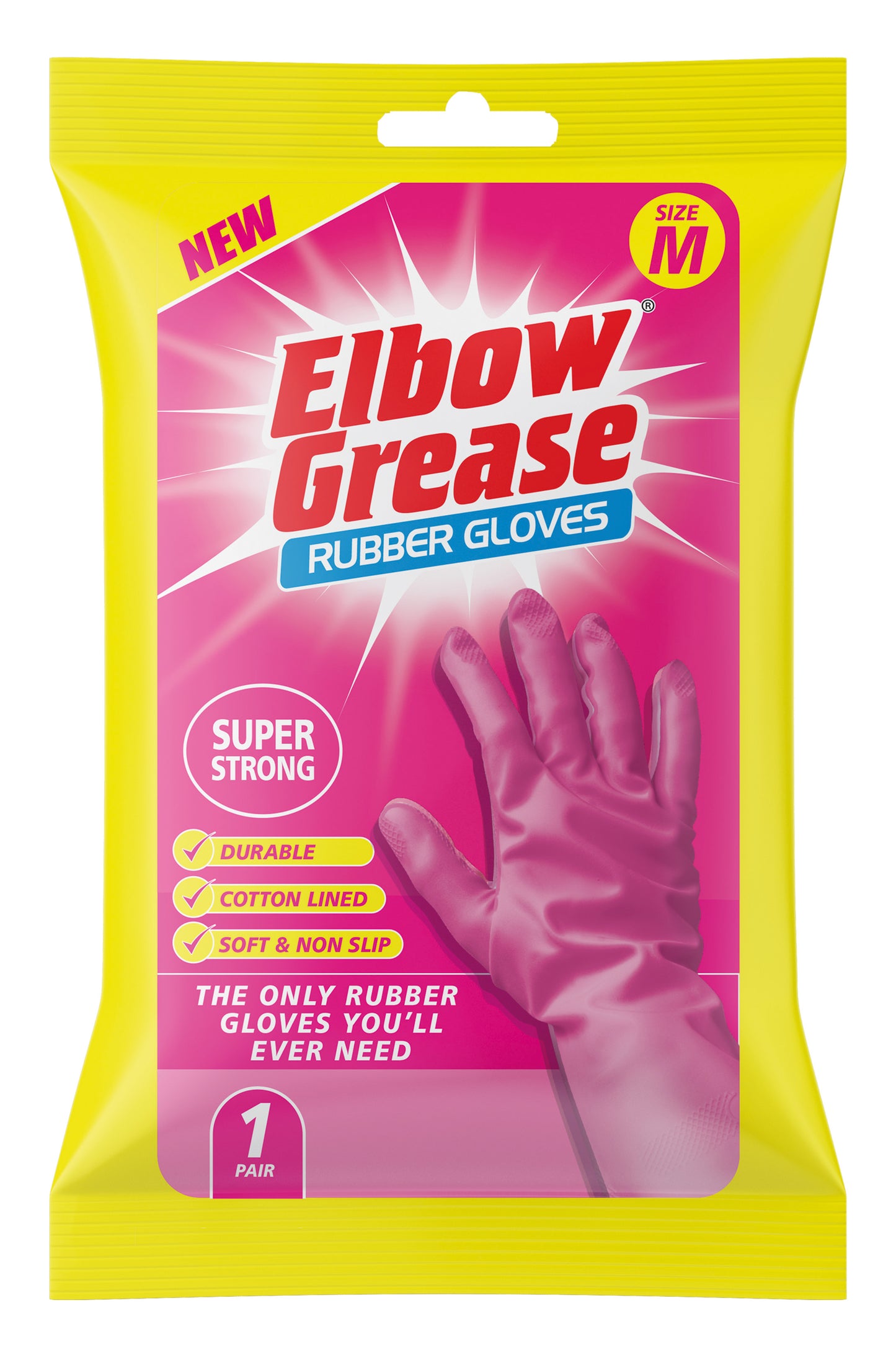 Pack of 3 Pair Medium Size Pink Super Strong Rubber Gloves