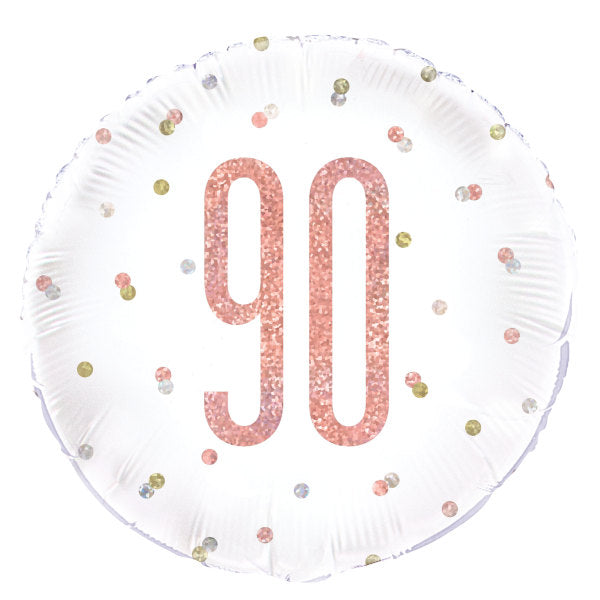 Birthday Rose Gold Glitz Number 90 Round Foil Balloon 18"