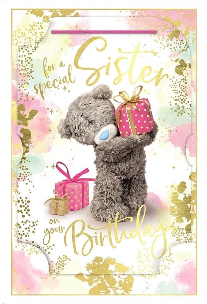 Bear Holding Present Sister Birthday Card