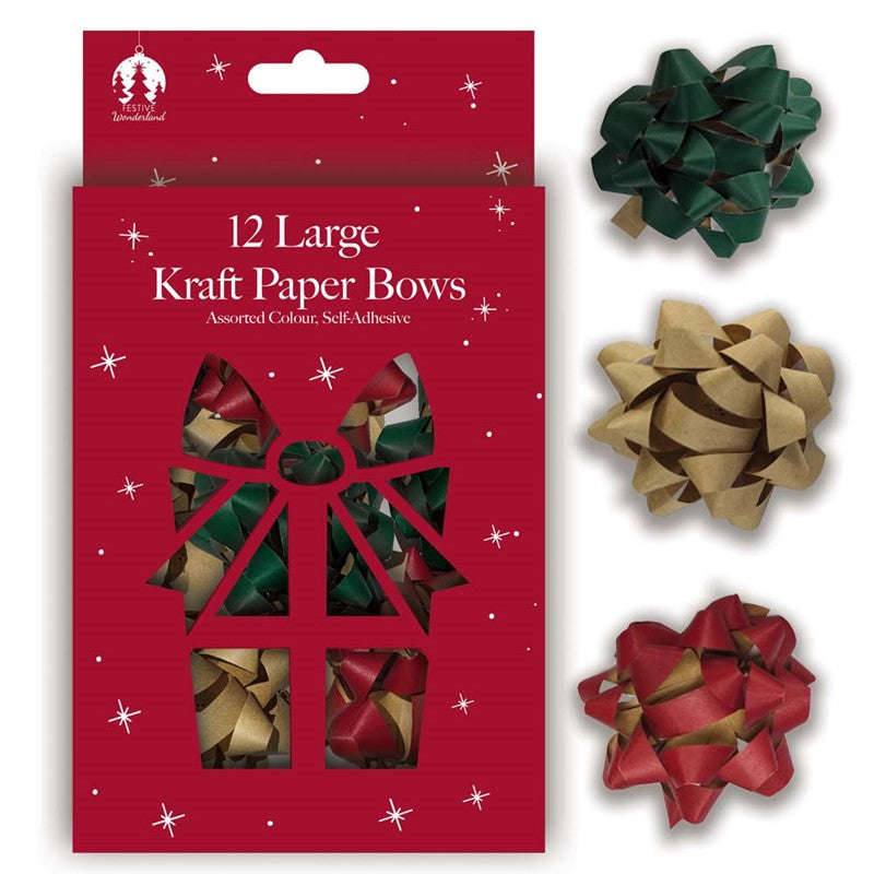 Pack of 12 Christmas Large Kraft Confetti Bows