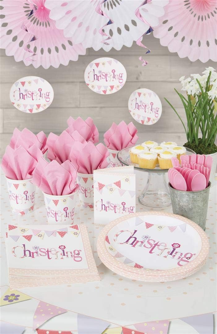 Pack of 8 Pink Bunting Christening Round 9" Dinner Plates