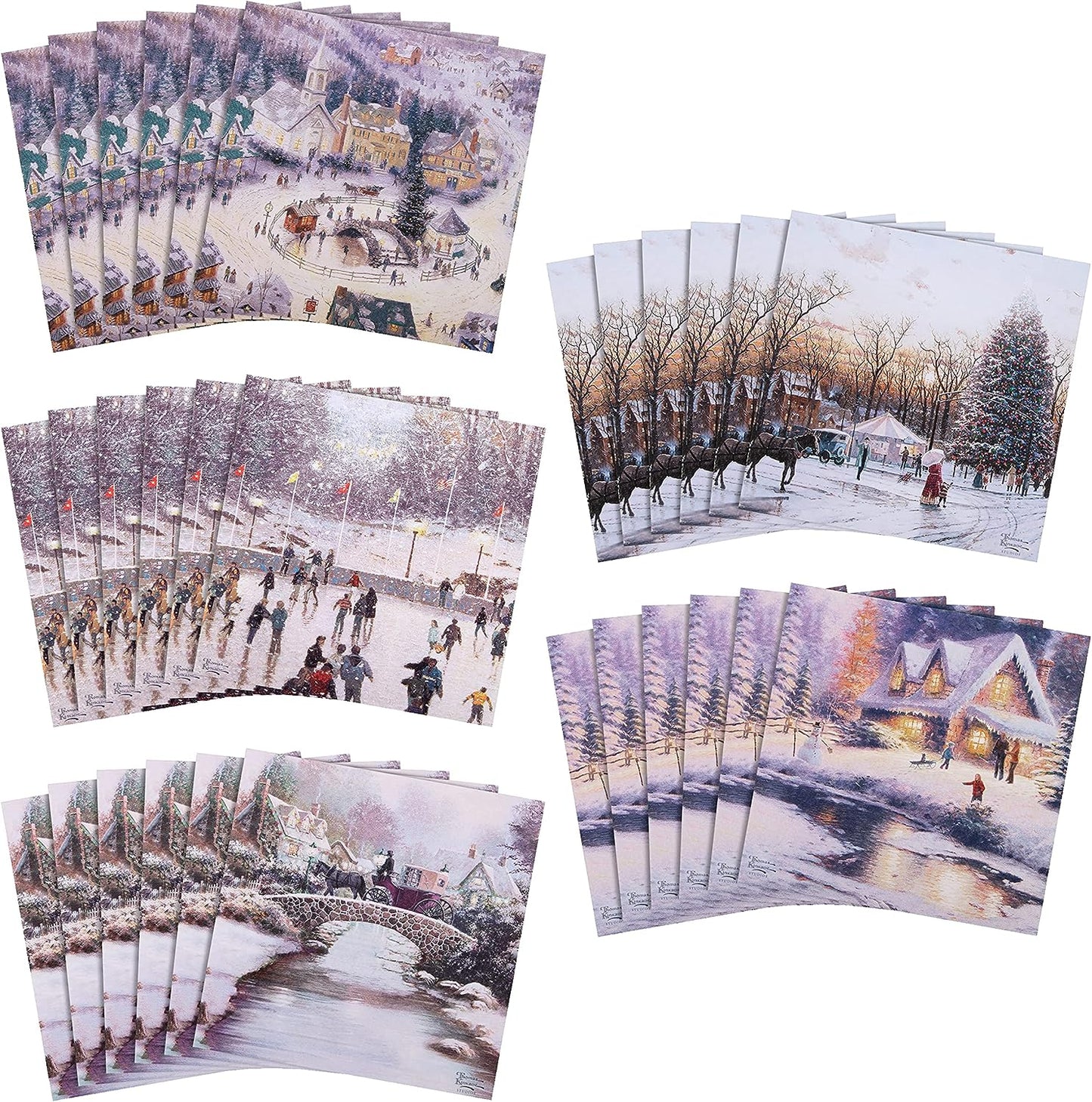 Pack of 30 in 5 Thomas Kinkade Designs Charity Christmas Cards 