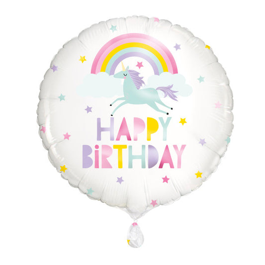 Rainbow & Unicorn Happy Birthday Round Foil Balloon 18"