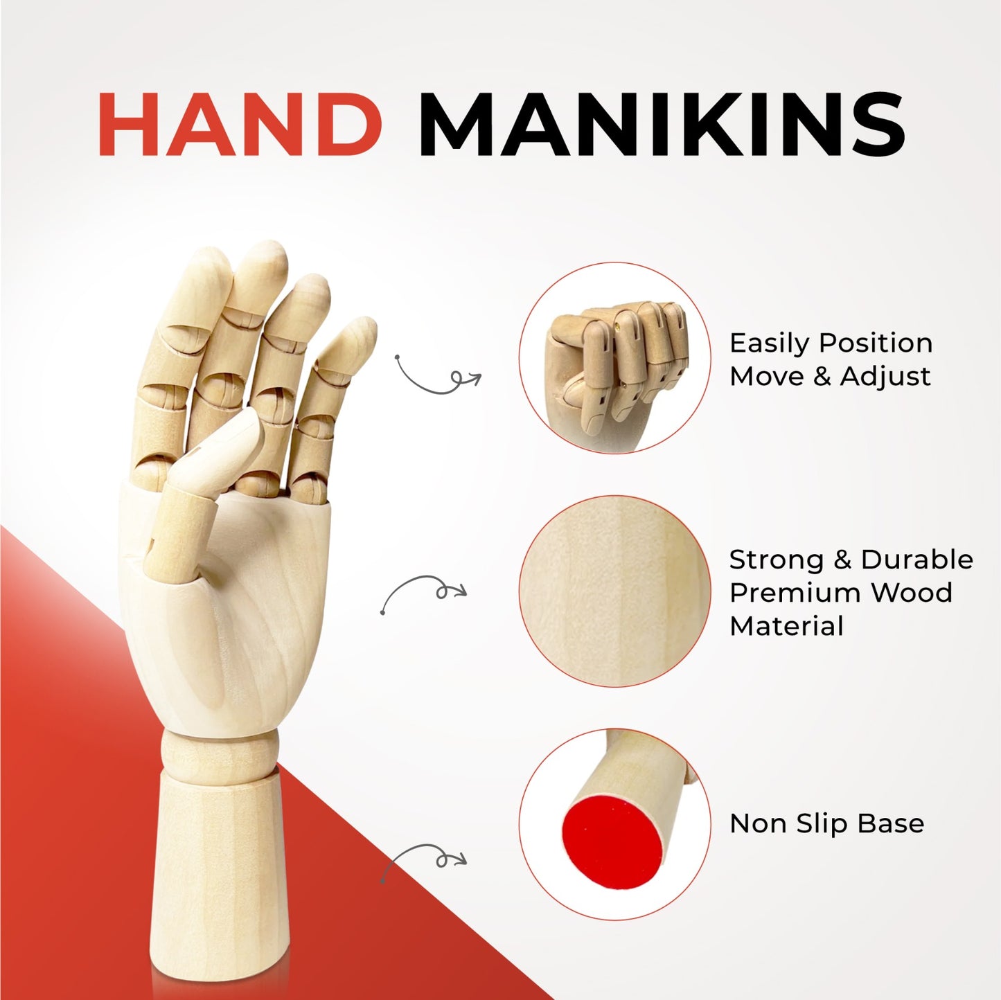 Large Wooden Right Hand Manikin 30cm (12") 