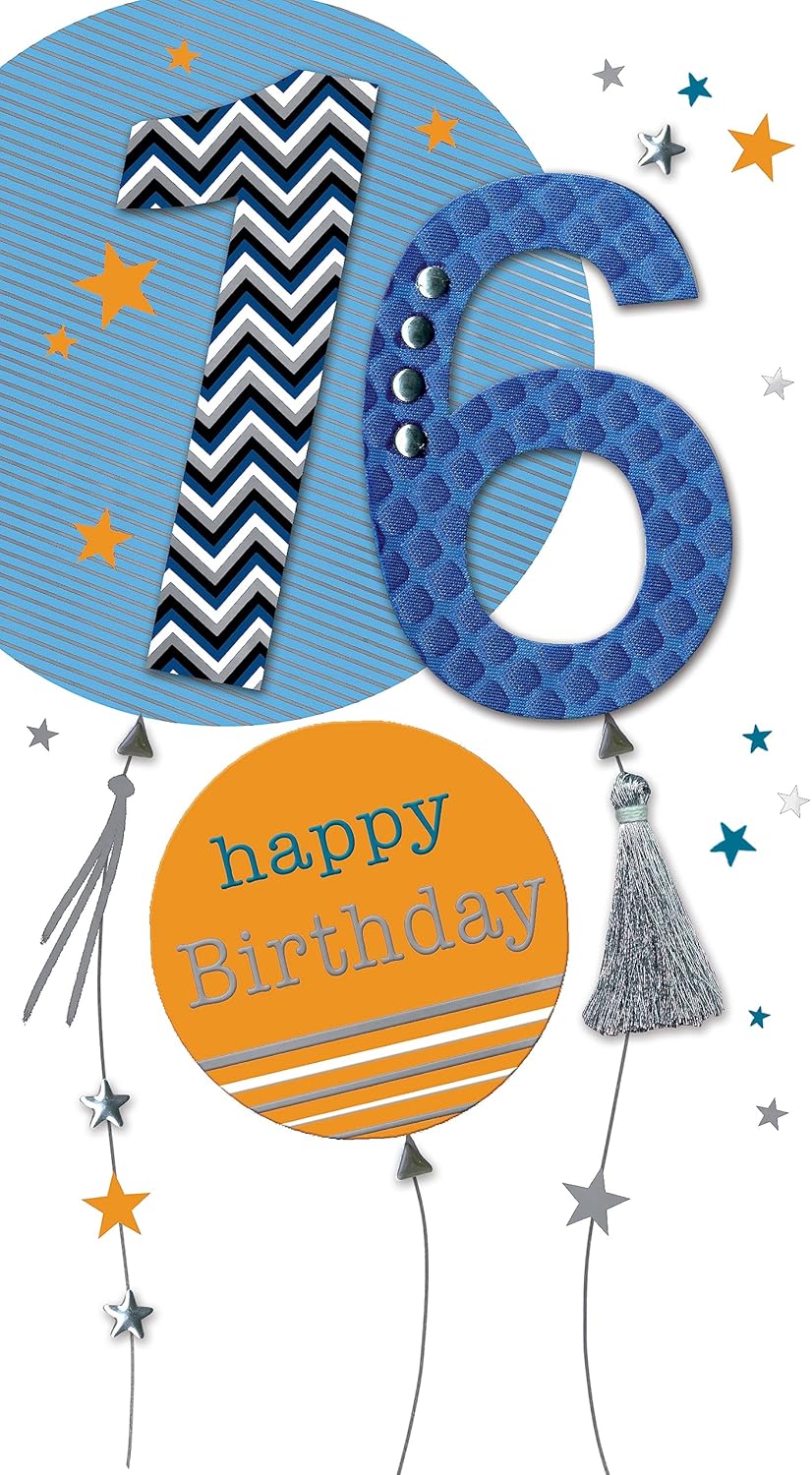 Embellished Balloons Male 16th Birthday Card