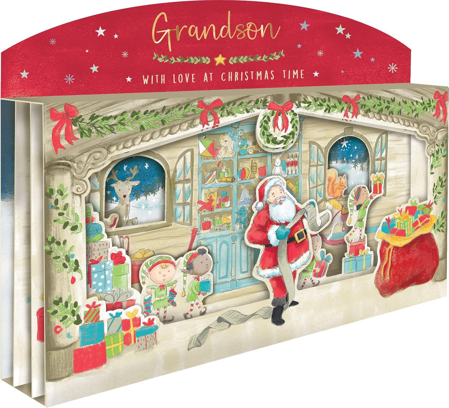 Special Grandson Spectacular 3D Santa Scene Freestanding Christmas Card