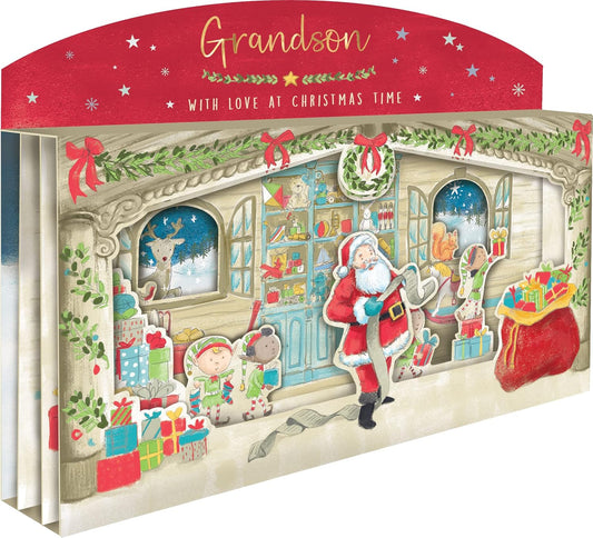 Special Grandson Spectacular 3D Santa Scene Freestanding Christmas Card