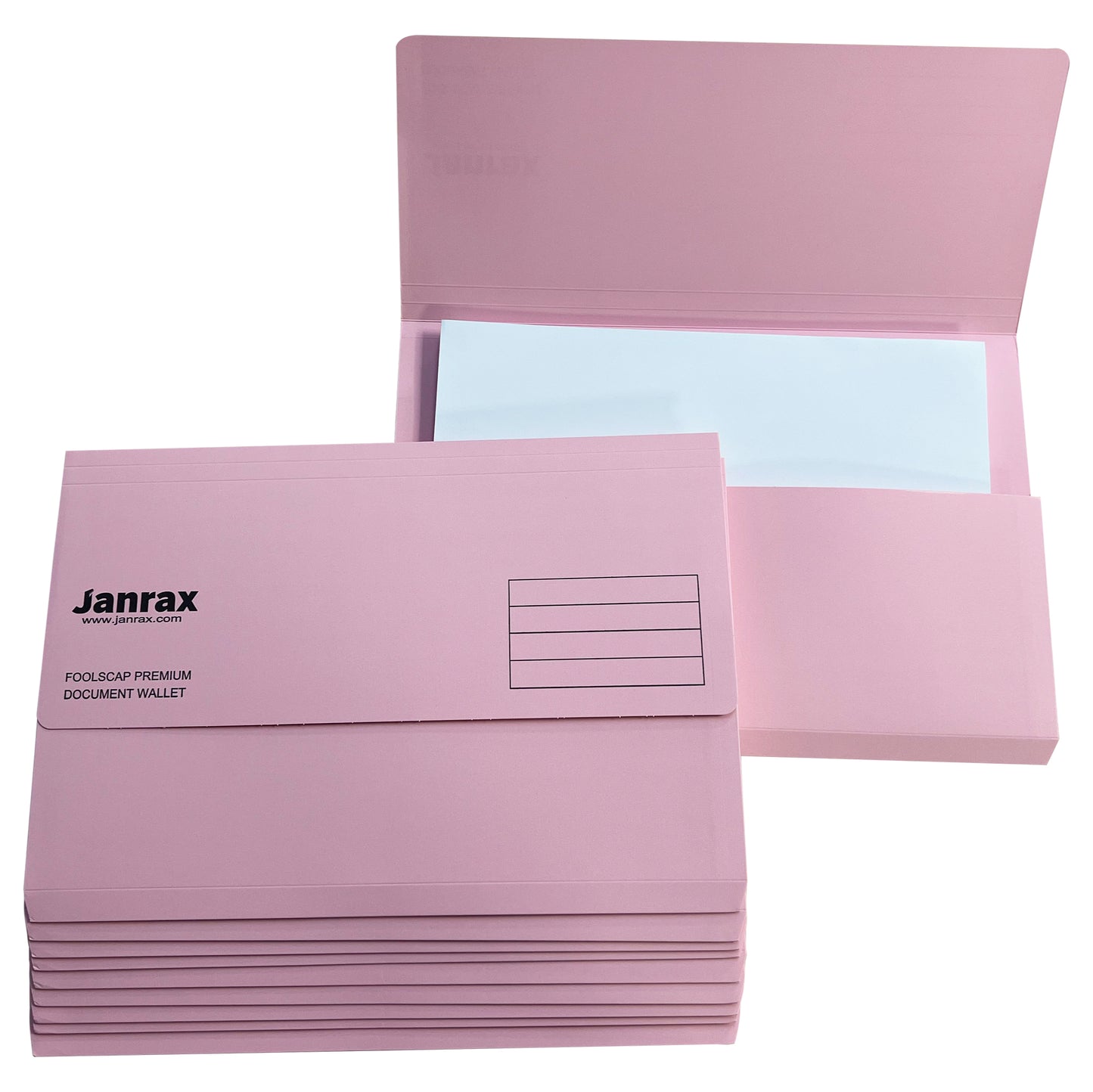 Pack of 10 Pink Card Premium Foolscap Document Wallets