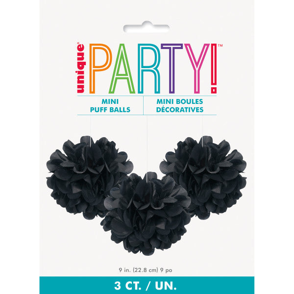 Pack of 3 Black Mini Puff Tissue Decorations