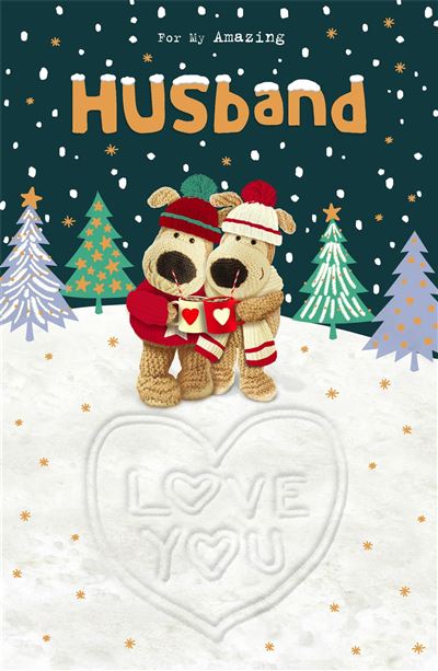 Boofles with Hot Chocolate Husband Christmas Card