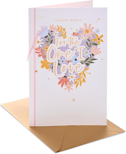 Floral Heart Design for The One I Love Birthday Card