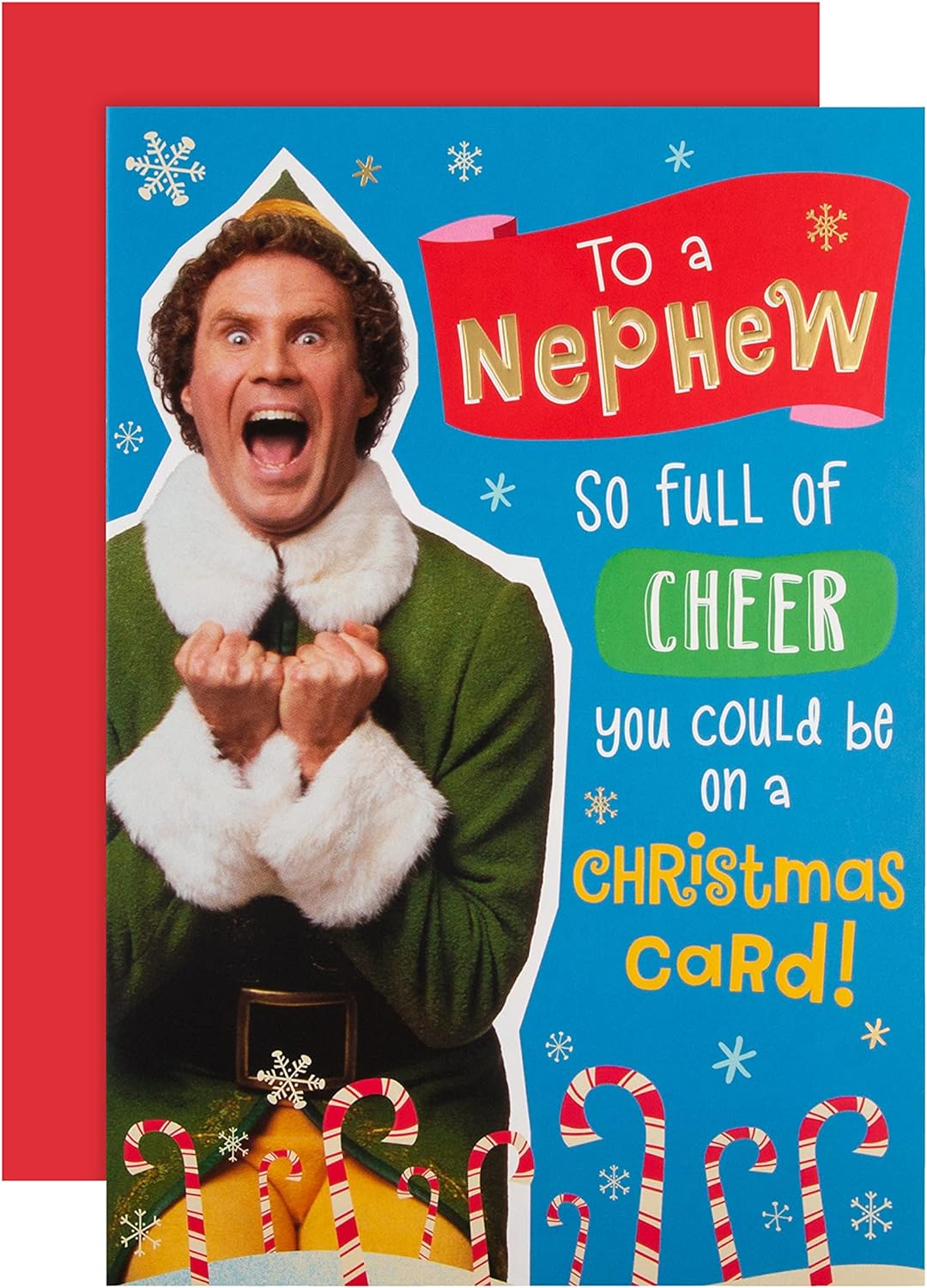 Funny Warner Bros Elf Design Nephew Christmas Card