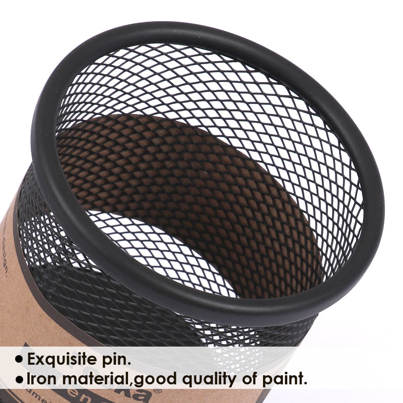 Pack of 4 Black Wire Mesh Desk Pen Pot 9 x 10cm