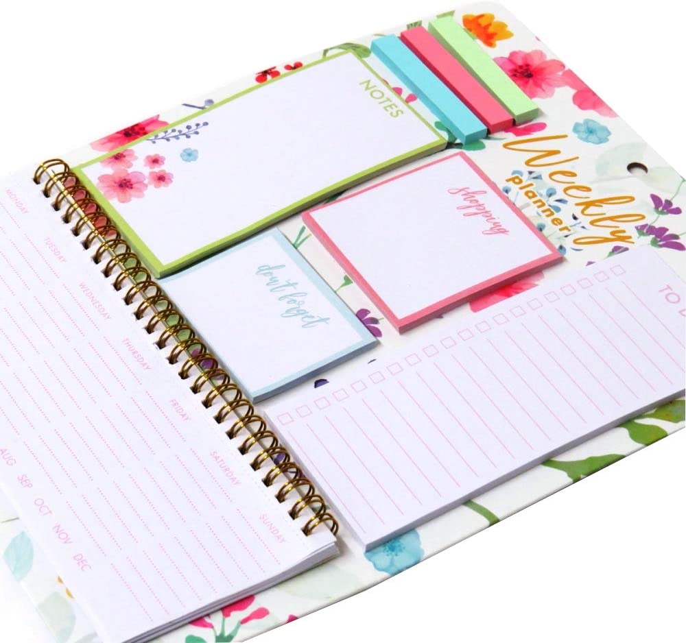 Pastel Floral Design Weekly Planner With Sticky Notes