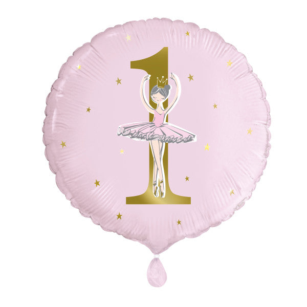 Ballerina Pink & Gold 1st Birthday Round Foil Balloon 18"