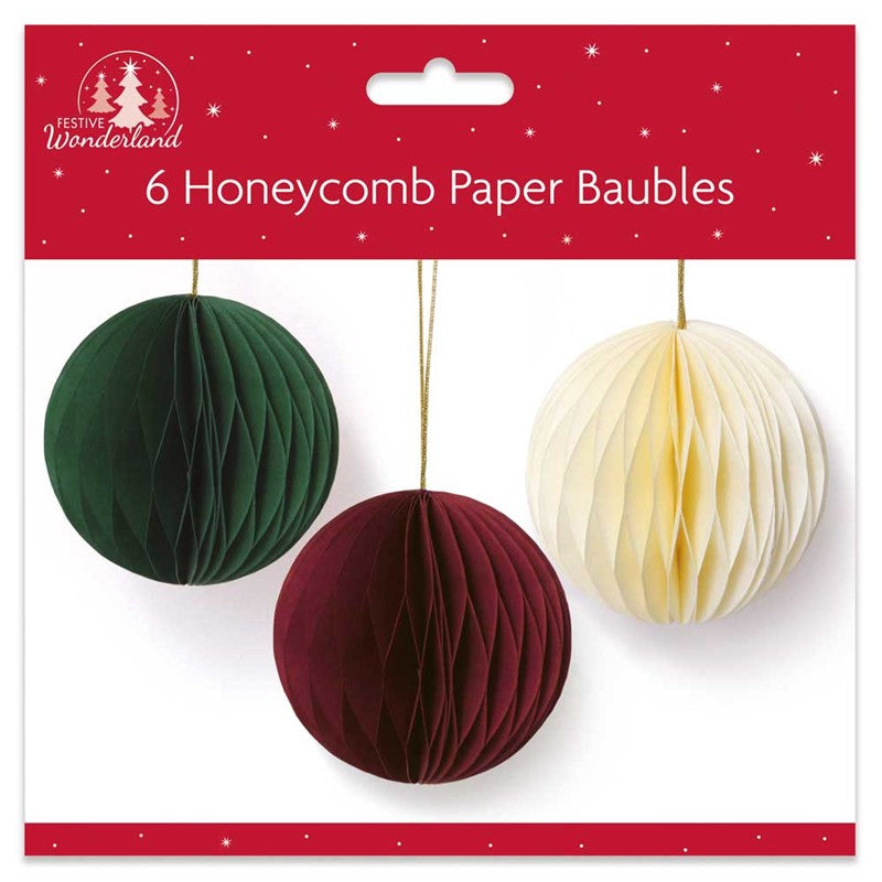 Pack of 3 Paper Honeycomb Christmas Traditional Round Baubles