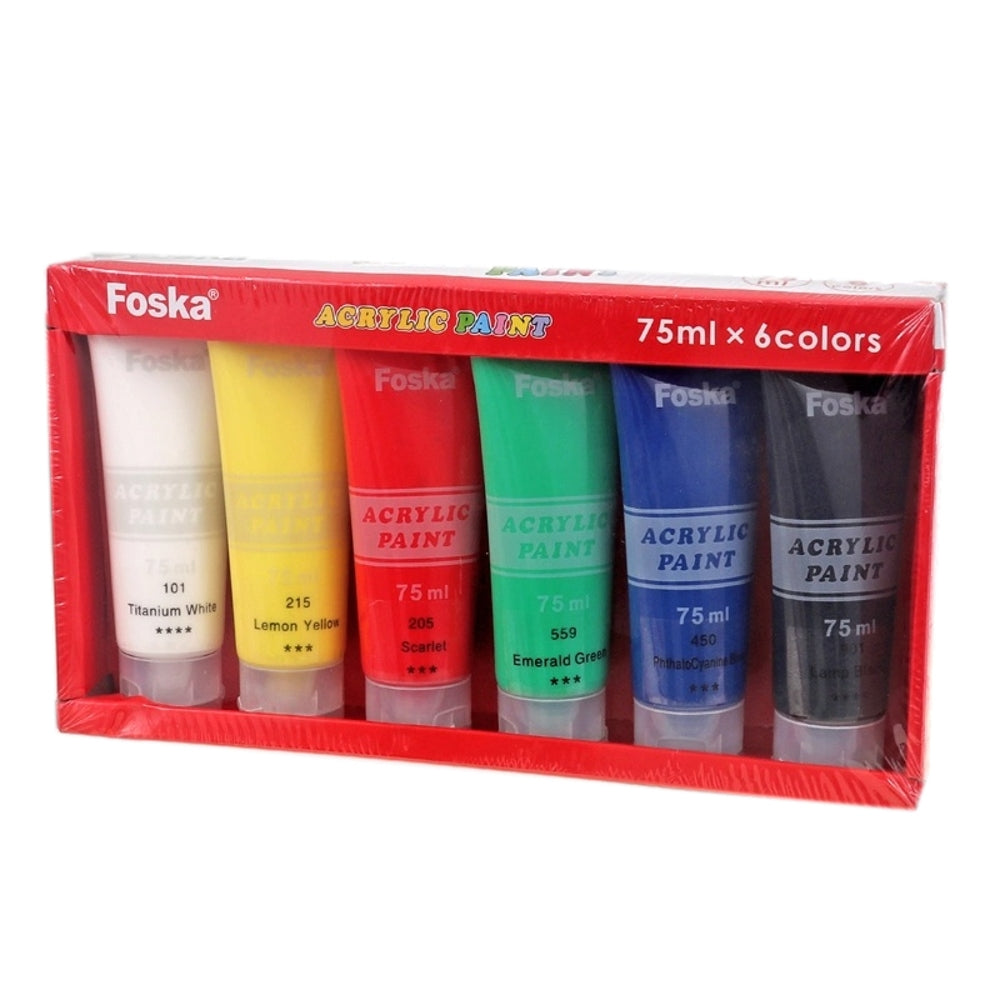 Pack of 6 75ml Professional Quality Acrylic Colour