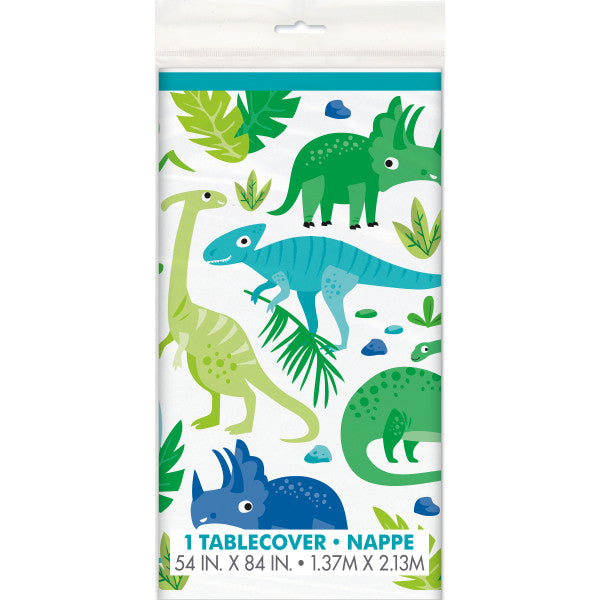 Blue & Green Dinosaur Plastic Table Cover, 54"x84"