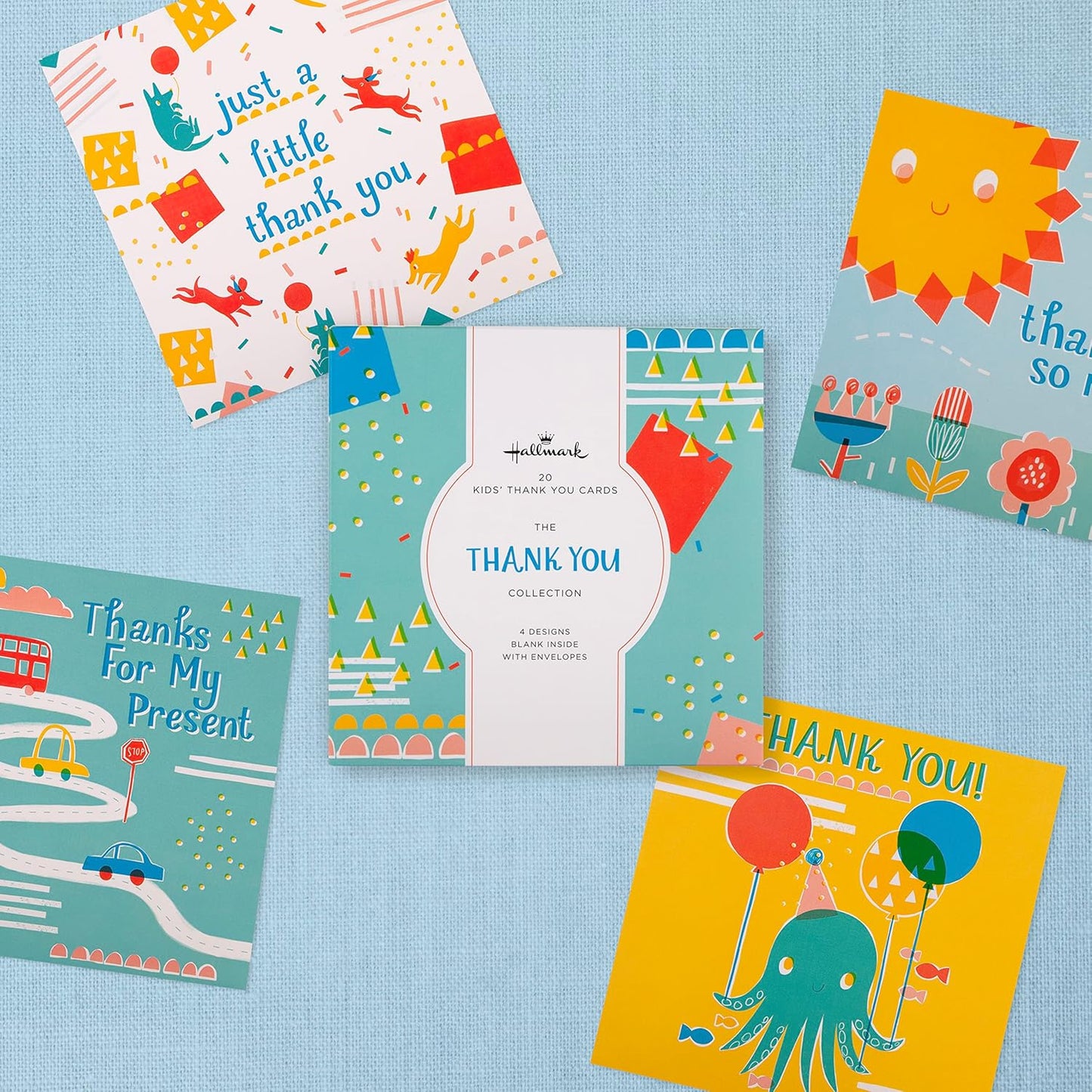 Multipack of 20 in 4 Cute Designs Kids' Thank You Cards