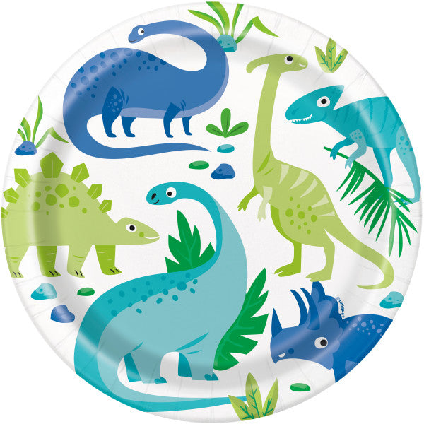 Pack of 8 Blue & Green Dinosaur Round 9" Dinner Plates