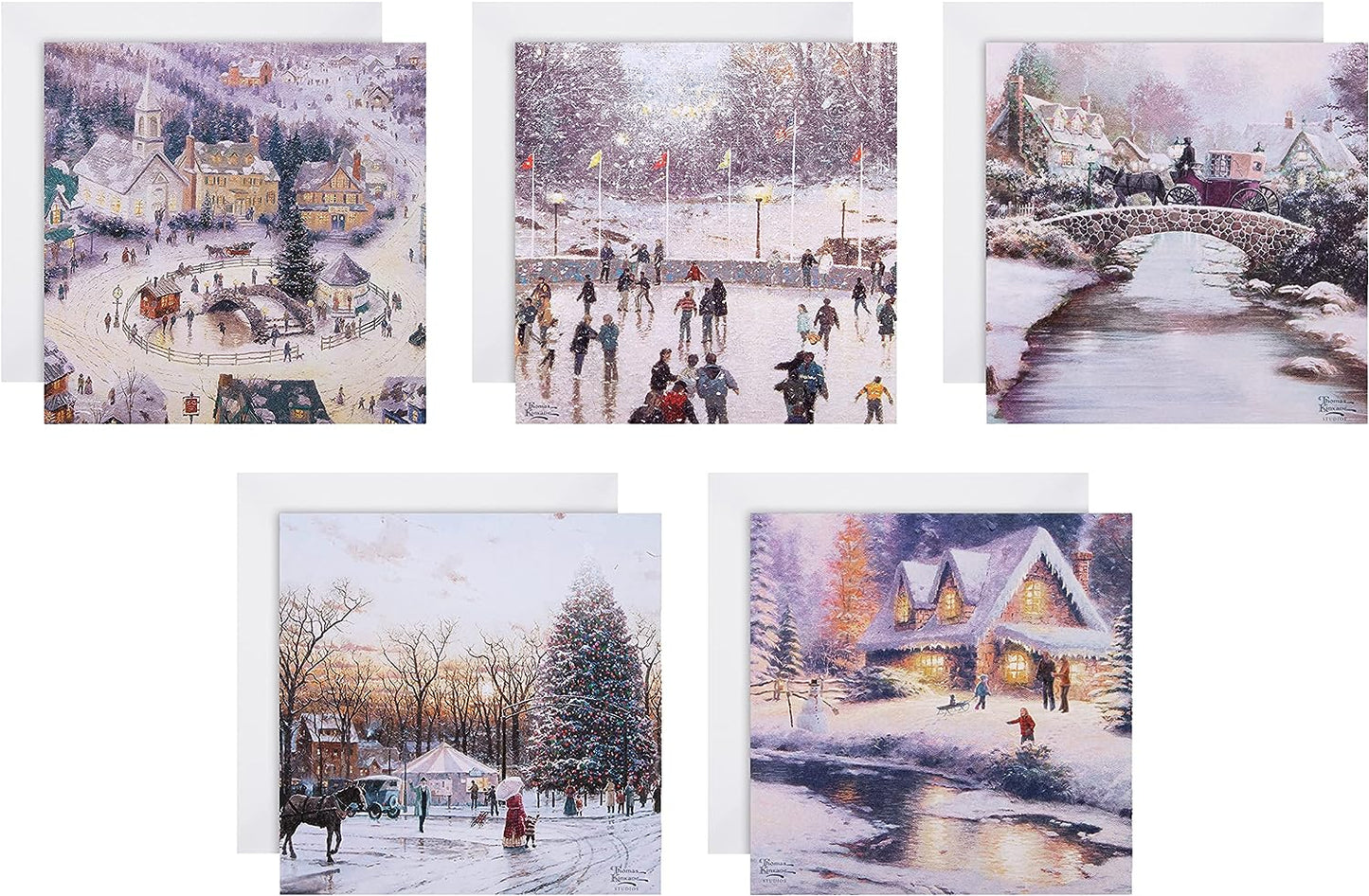 Pack of 30 in 5 Thomas Kinkade Designs Charity Christmas Cards 