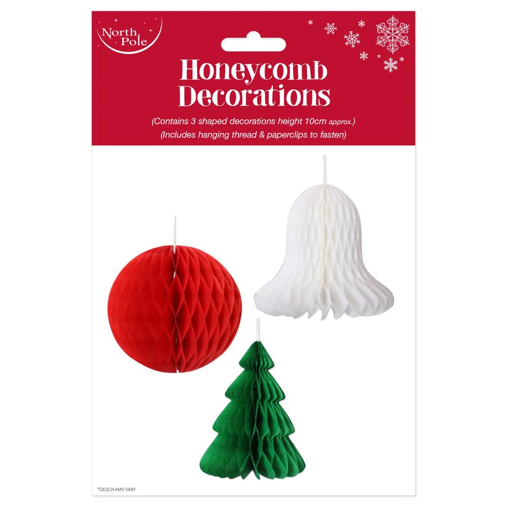 Pack of 3 Christmas Honeycomb Decorations