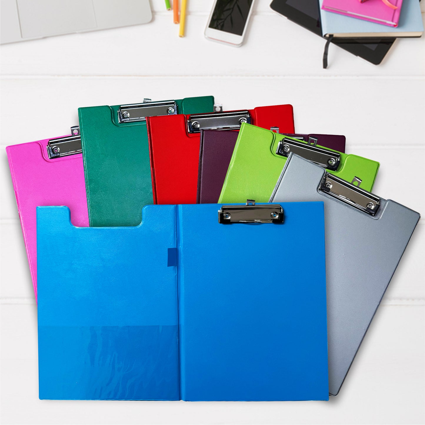 Pack of 10 Janrax A4 Assorted Coloured Foldover Clipboards