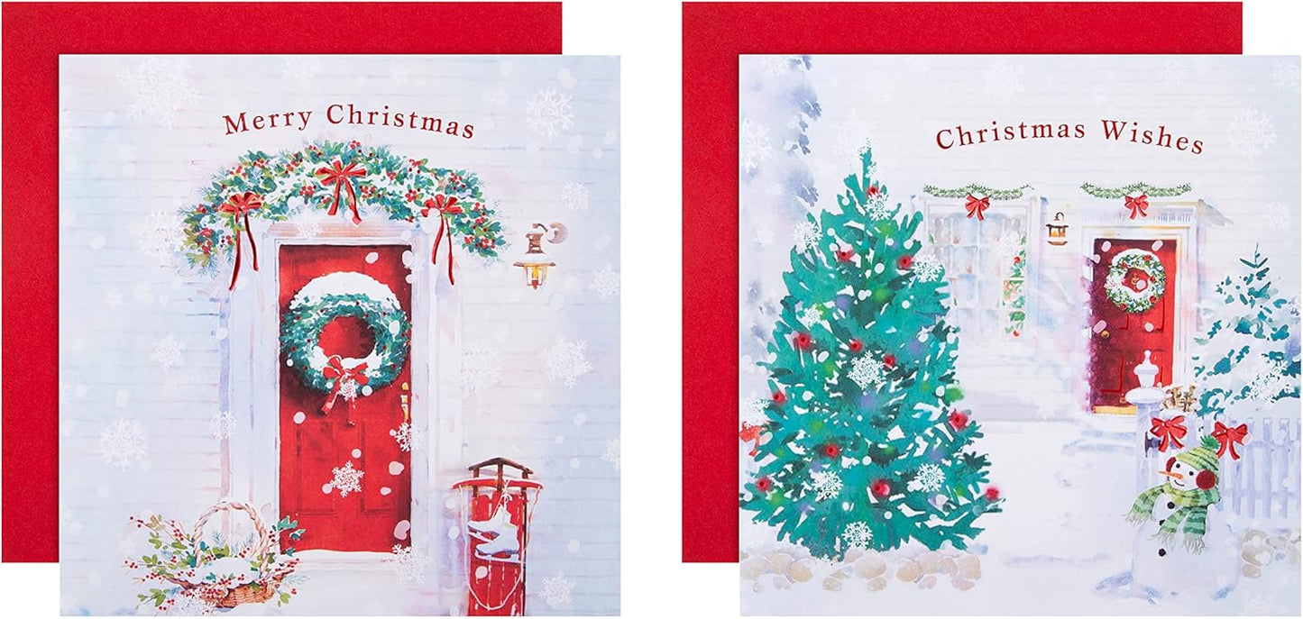 Pack of 16 in 2 Festive Scene Designs Red Door Christmas Card Pack