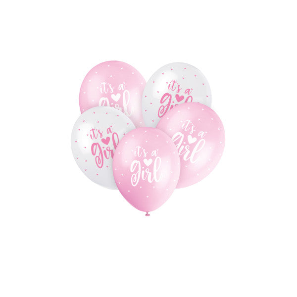 Pack of 5 Pink "It's a Girl" 12" Latex Balloons