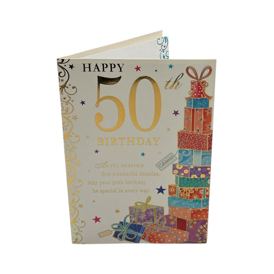 Happy 50th Gift Boxes Design Birthday Card