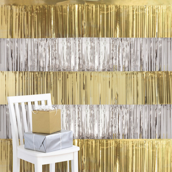 Pack of 5 Modern Christmas Gold & Silver Foil Fringe Garland Photo Backdrop Kit 4 ft