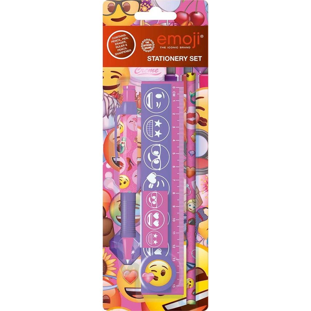 Emoji Stationery Set in Blister Pack - Pink & Purple