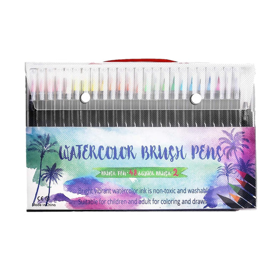 Pack of 48 Washable Water Colour Brush Tip Pens