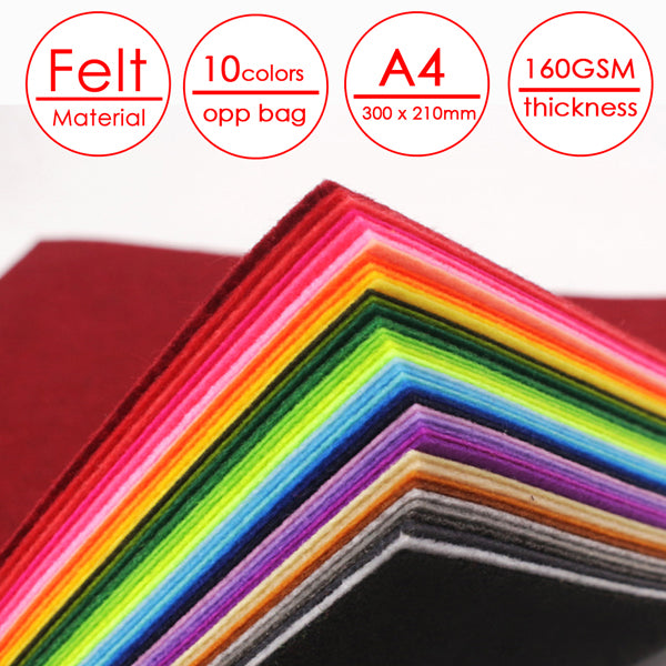 Pack of 10 Assorted Colour A4 Handmade Felt Paper by Janrax