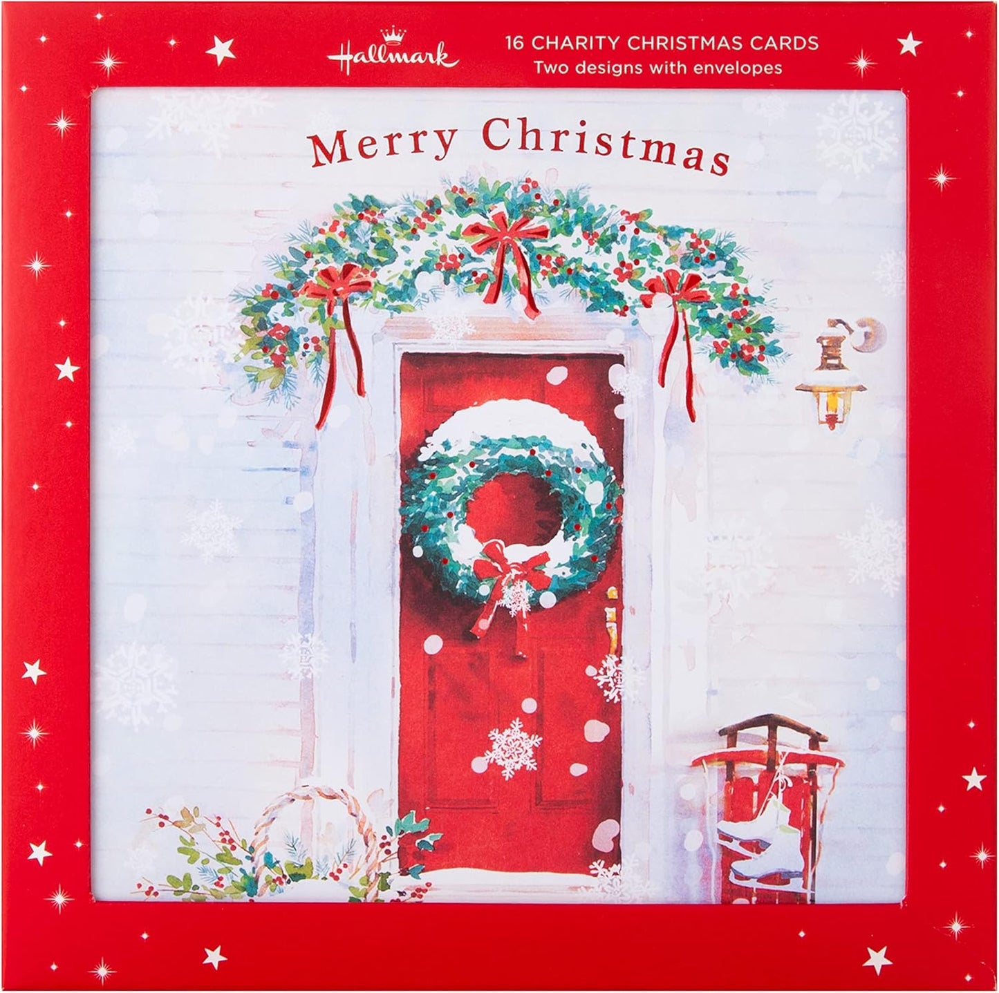 Pack of 16 in 2 Festive Scene Designs Red Door Christmas Card Pack