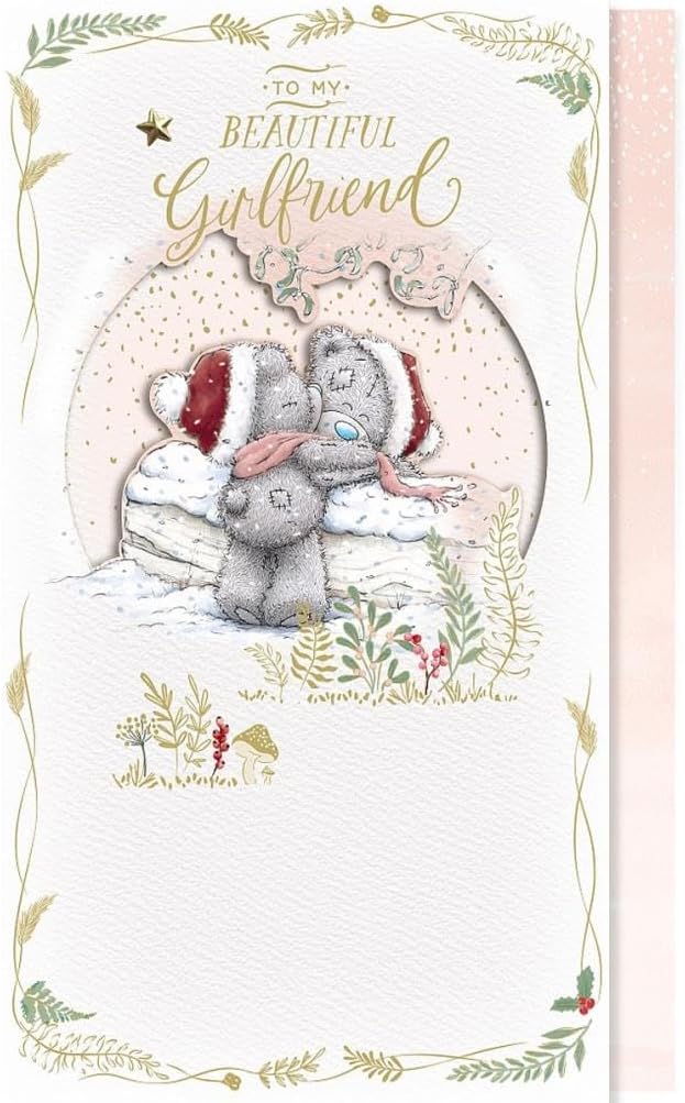 Bears Hugging Beautiful Girlfriend Handmade Christmas Card 	