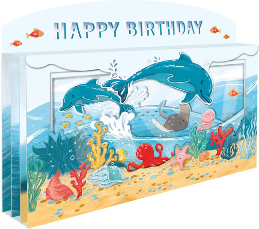 Spectacular 3D Dolphins Under The Sea Happy Birthday Card