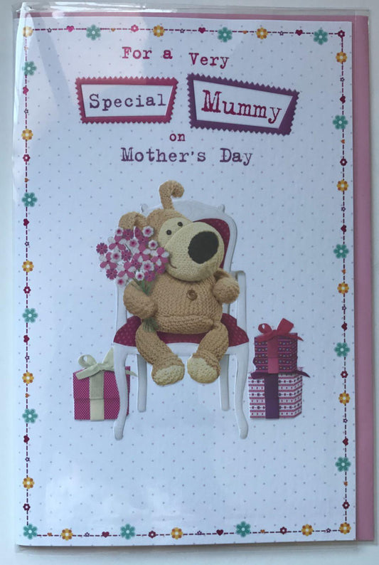 Mummy Adorable Boofle Holds a Bunch of Flowers Mother's Day Card