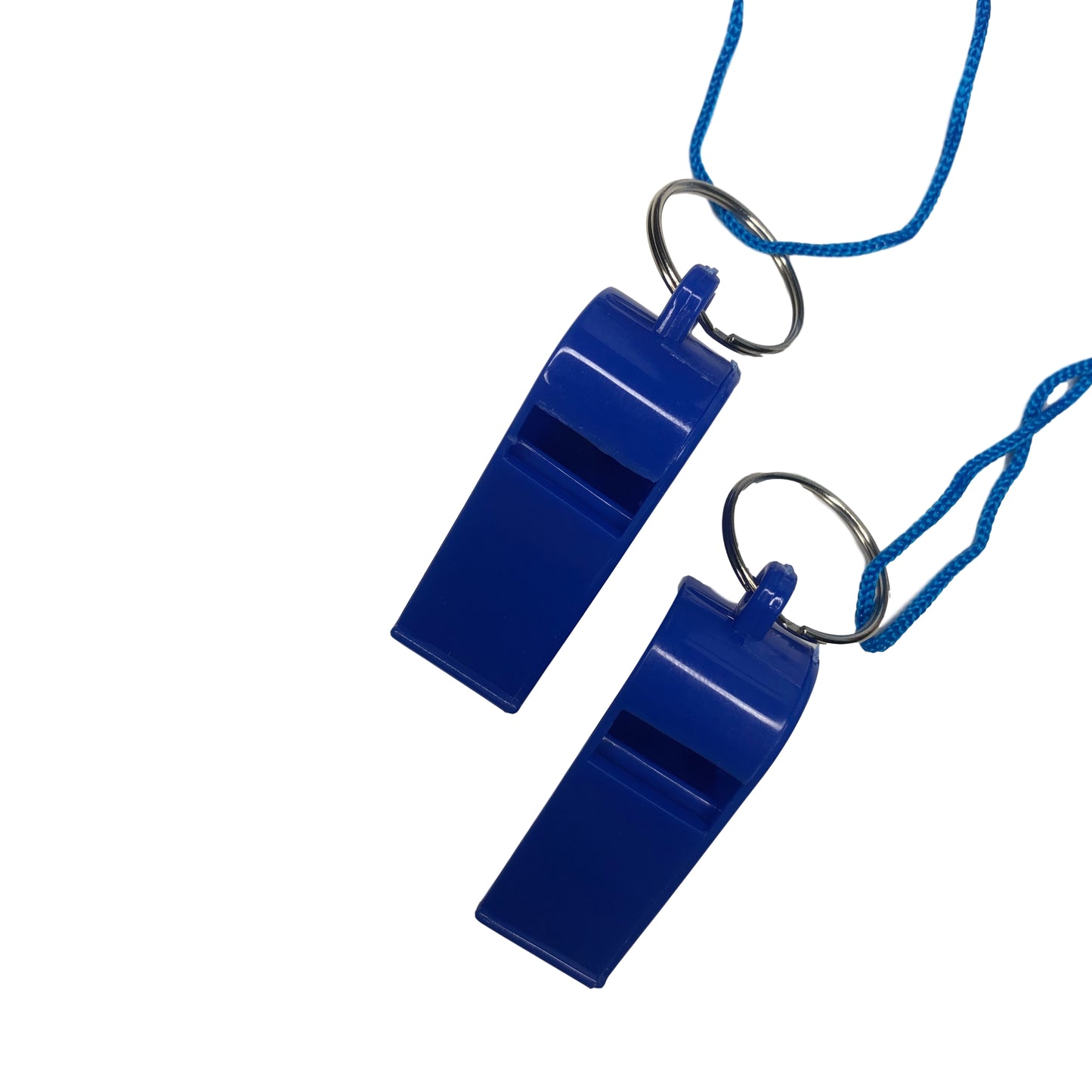 Bag of 100 Blue Plastic Whistles with Lanyard Neck Cord