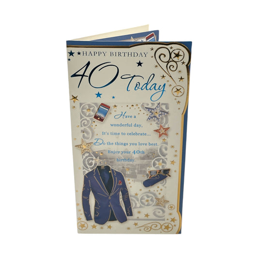 Age 40 Blue Blazer and Stars Deign Opacity Birthday Card