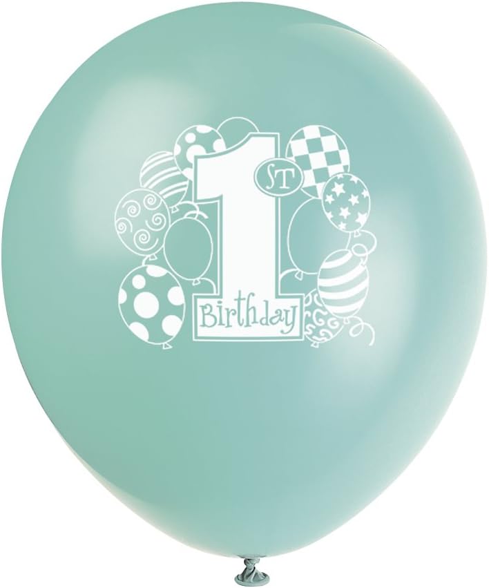 Pack of 8 First Birthday Blue Balloons 12" Latex Balloons