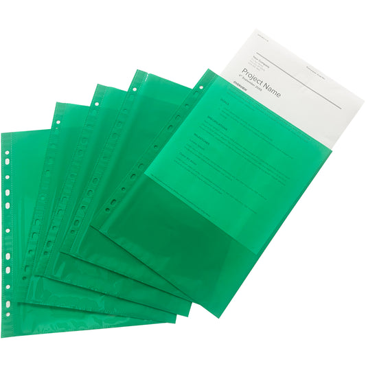 Pack of 50 A4 Green Punched Pockets by Janrax