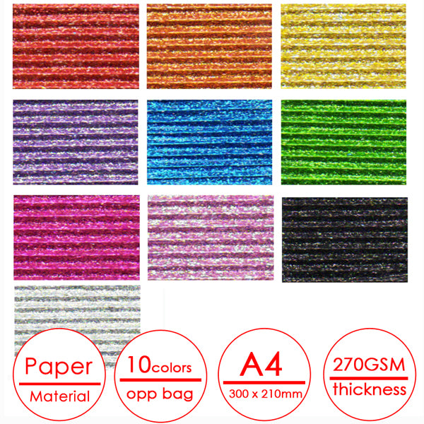 Pack of 50 Assorted Colour A4 Glitter Corrugated Craft Paper