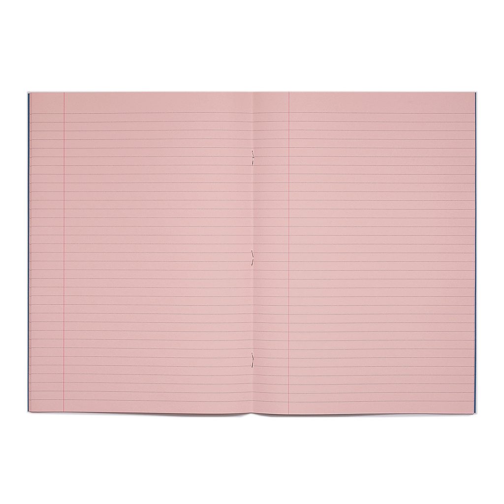 Rhino A4 48 Page Light Blue with Pink Tinted Paper 8mm Lined with Margin Exercise Book