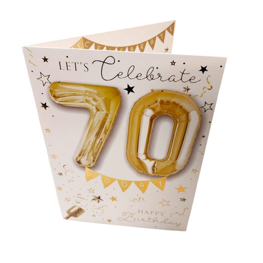 Let's celebrate 70th Happy Birthday Balloon Boutique Greeting Card